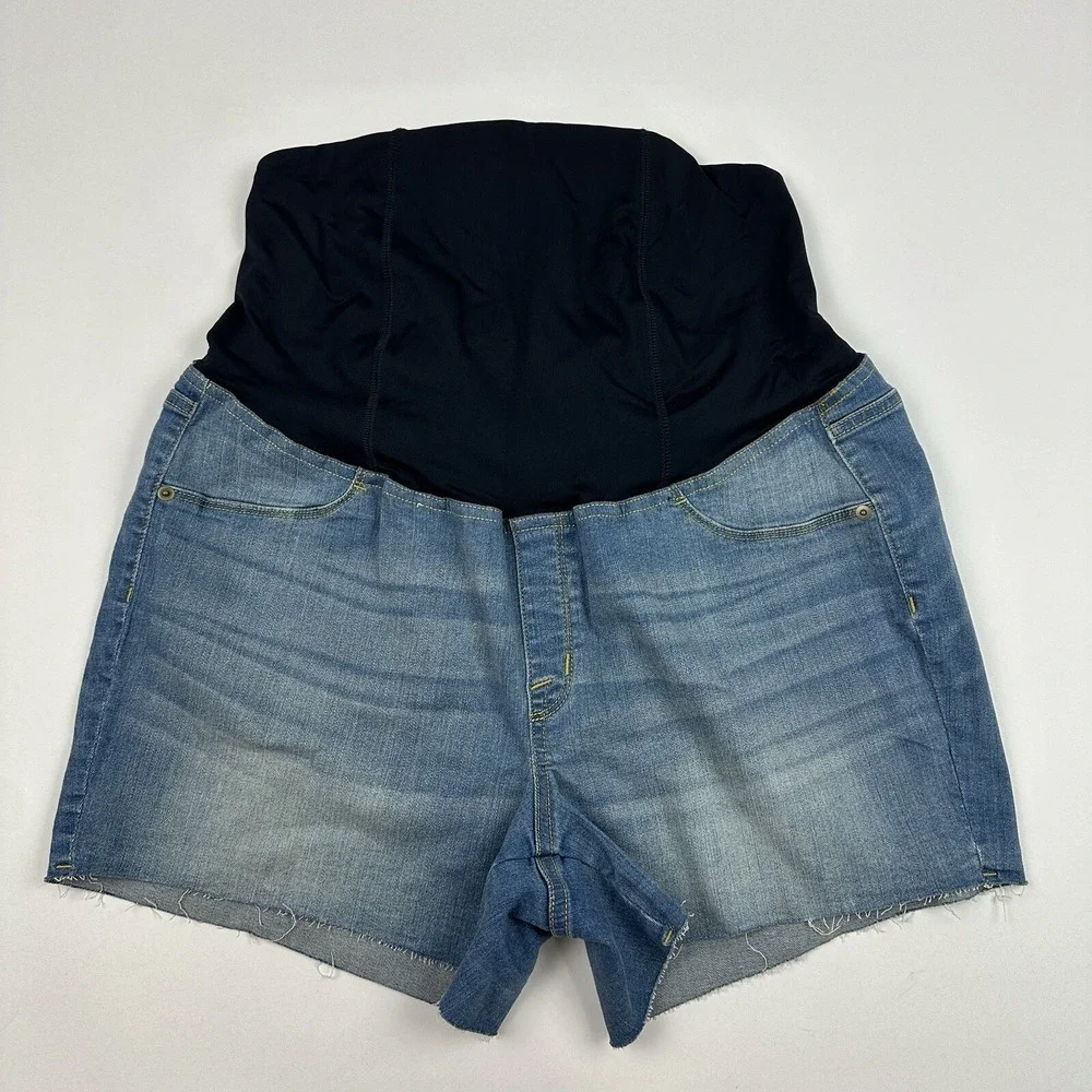 Ingrid & Isabel Maternity MIDI Shorts Denim Blue Jean Plus Sz 16W Stretch Cutoff